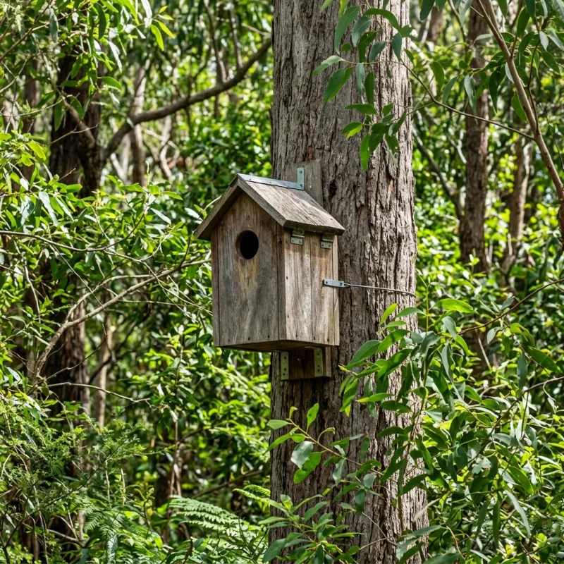 Animal nesting box installed as a humane alternative to a Blackburn roof cavity