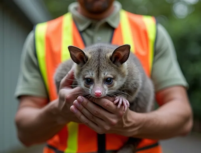 Animal handler safely recovering a deceased possum in Blackburn